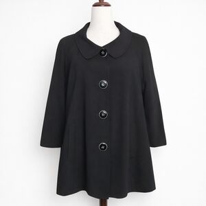Larry Levine Stretch Black Swing Coat Jacket Size 12 A-Line Peter Pan Collar